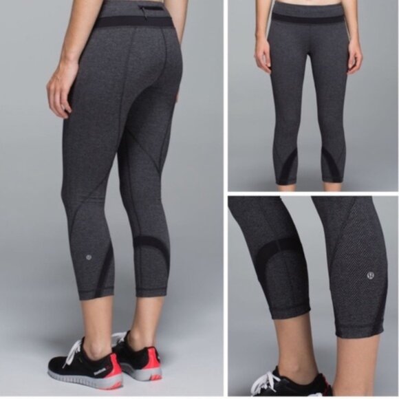 lululemon athletica Pants - Lululemon Leggings Women's Size 8 Gray Herringbone Run Inspire Crop II Luxtreme